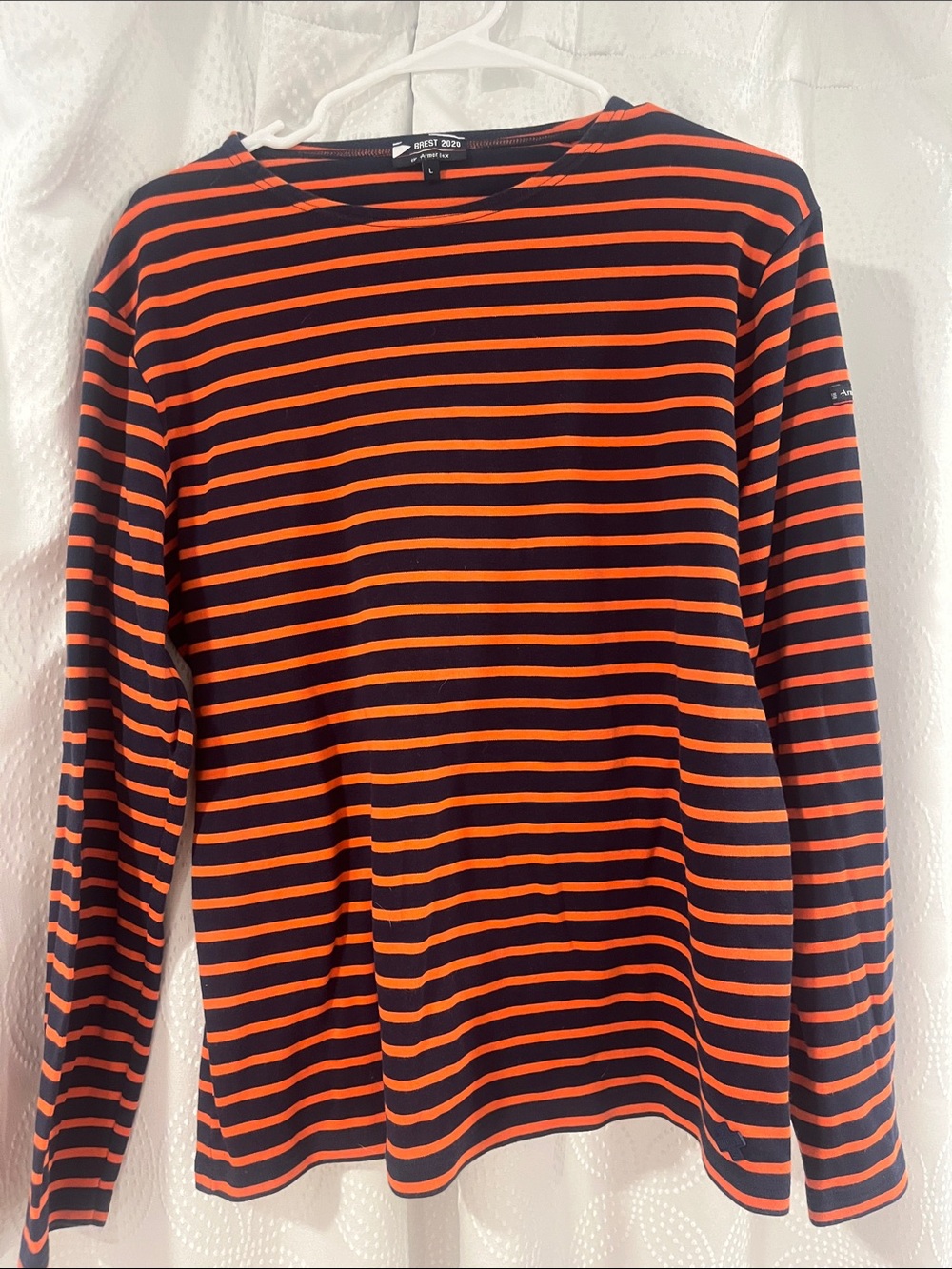 Armor Lux Brest 2020. Striped Long Sleeve Tee in Black & Orange